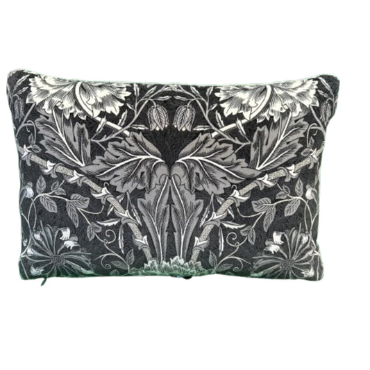 William Morris Honeysuckle and Tulip Shades of Grey Velvet 12 x 20 Decorative Pillow with Down Feather Insert