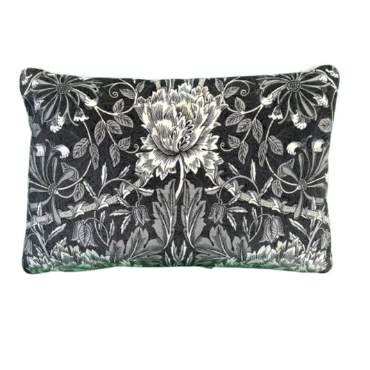 William Morris Honeysuckle and Tulip Shades of Grey Velvet 12 x 20 Decorative Pillow with Down Feather Insert