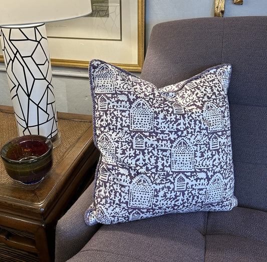 Pradesh Plum Hand Screened 19 x 19 Designer Pillow with Down Feather Insert