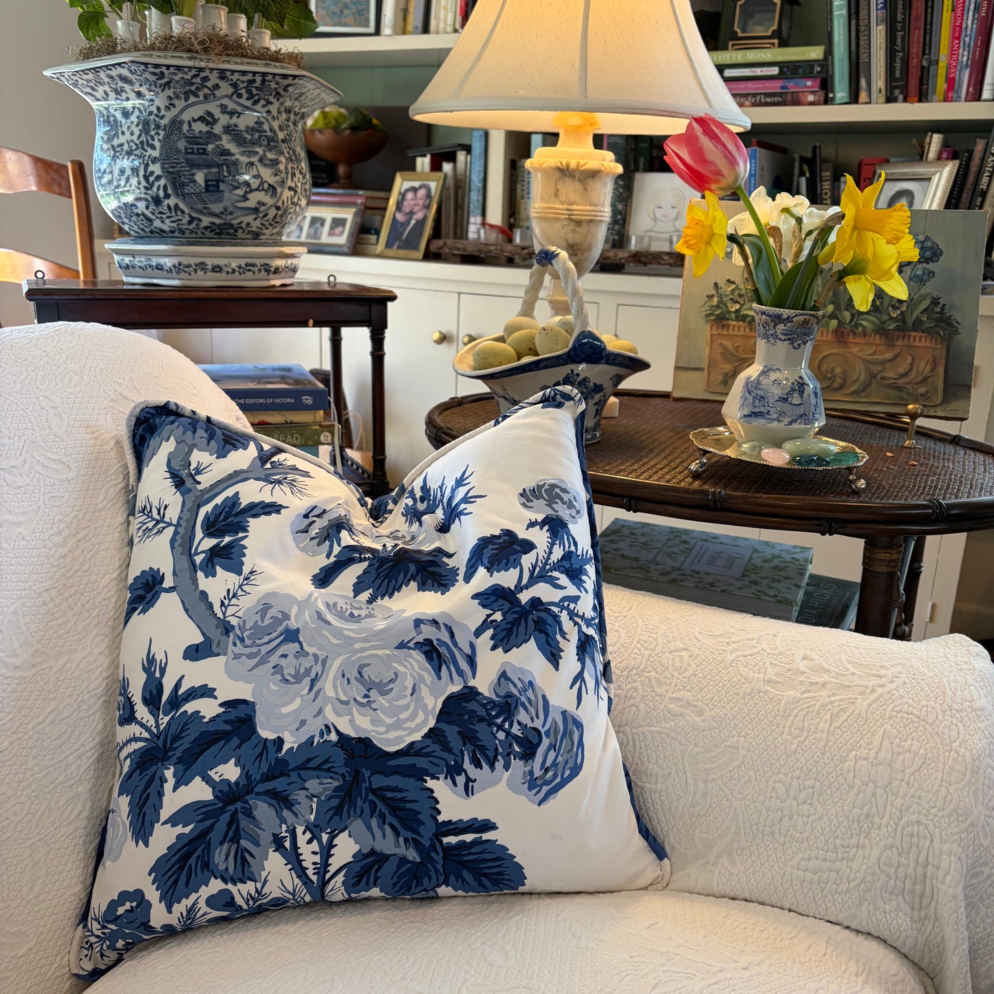 Pyne Hollyhock Iconic Print 18 x 18 Decorative Pillow includes Down/Feather Insert
