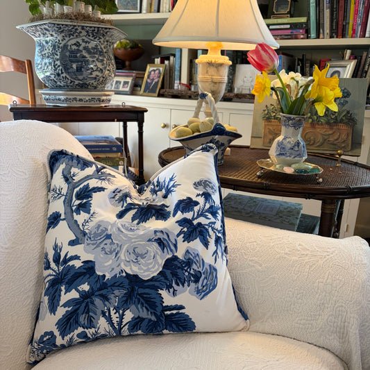 Pyne Hollyhock Iconic Print 18 x 18 Decorative Pillow includes Down/Feather Insert