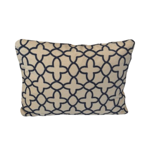 Vintage Embroidered Quatrefoil 12 x 16 Decorative Pillow with Down/Feather Insert