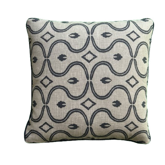 Calcutta Navy & Grey Hand Printed 18 x 18 Designer Pillow with Down Feather Insert
