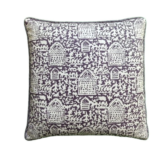 Pradesh Plum Hand Screened 19 x 19 Designer Pillow with Down Feather Insert