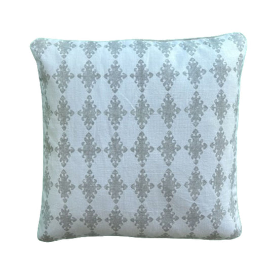 Andra Medallions Hand Print Pearl Grey  20 x 20 Decorative Pillow with Down Feather Insert