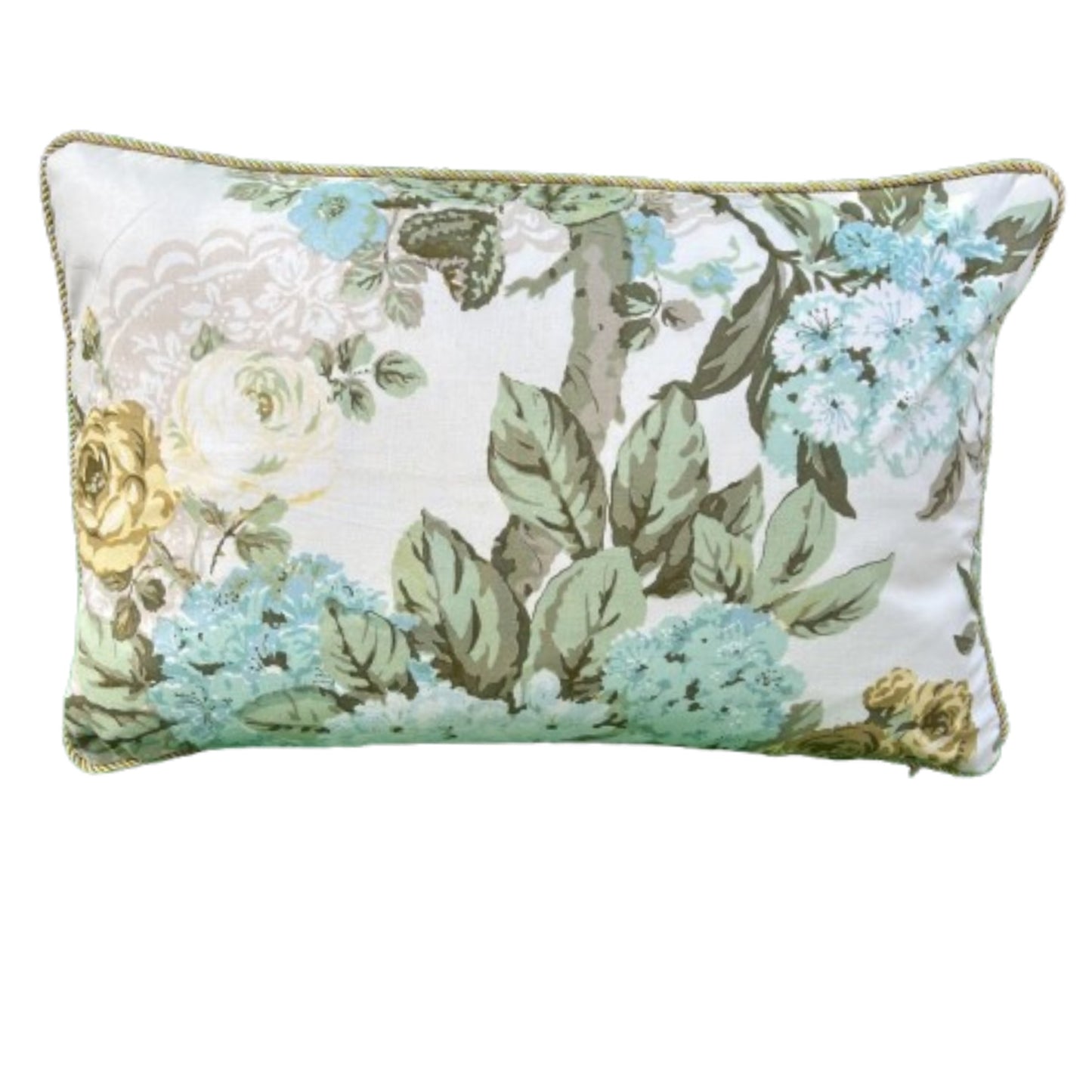 Vintage Blue and Yellow Floral 14 x 22 Lumbar Decorative Pillow with Down Feather Insert