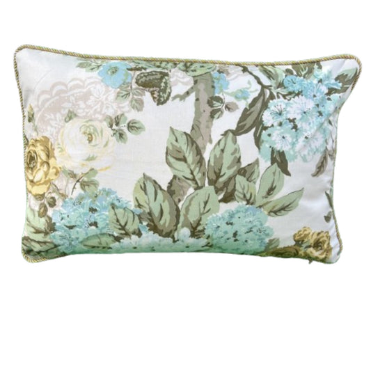 Vintage Blue and Yellow Floral 14 x 22 Lumbar Decorative Pillow with Down Feather Insert