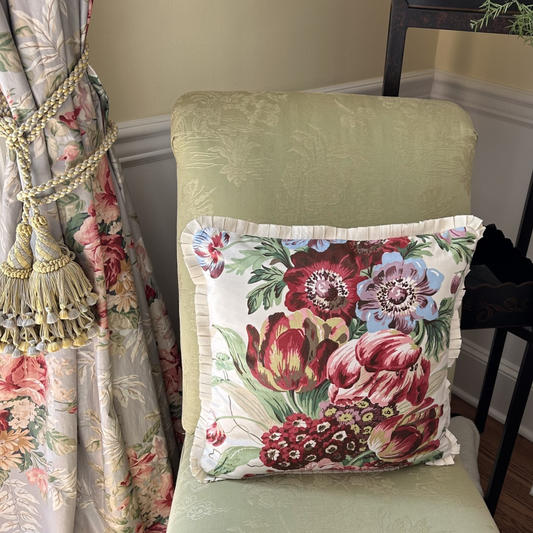 Rose Cumming Caroltta Classic Rose Floral 16 x 16 Square Decorative Pillow with Down Feather Insert NEW