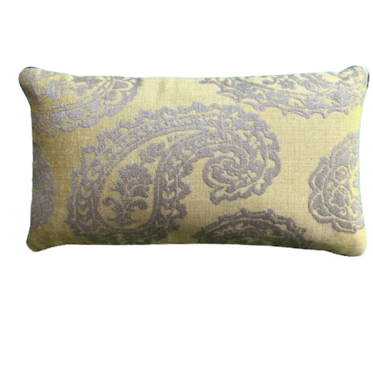 Textured Paisley Taupe Chartreuse 12 x 22 Decorative Pillow with Down Feather Insert