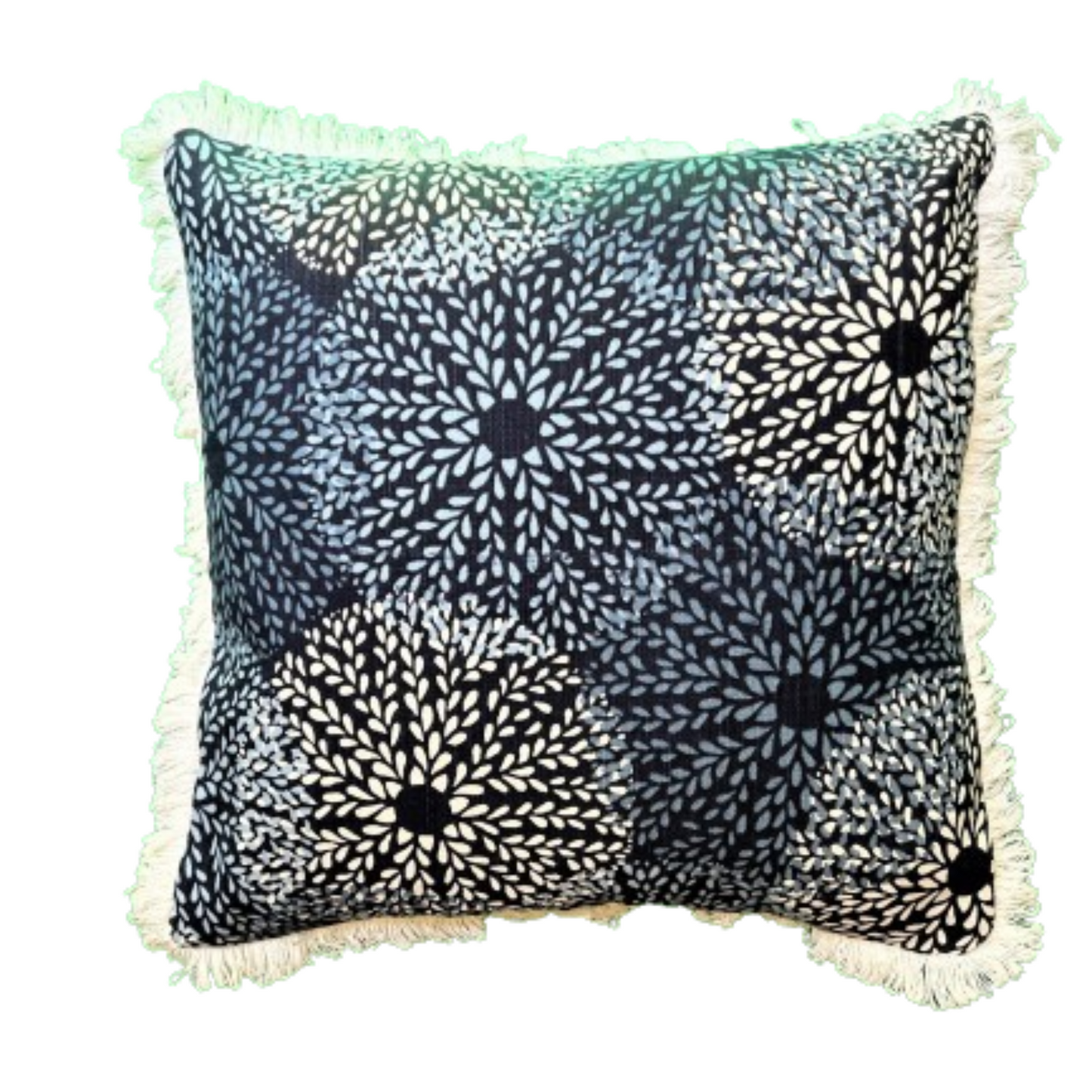 CHAND INDIGO BLUE AND WHITE HAND BLOCK 18 X 18 DECORATIVE SQUARE PILLOW with Down Feather Insert