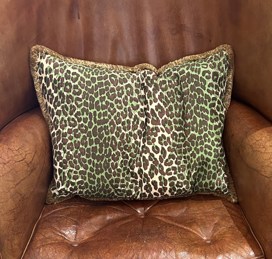 Safari Green Leopard Lumbar 16 x 20 Decorative Pillow with Down/Feather Insert