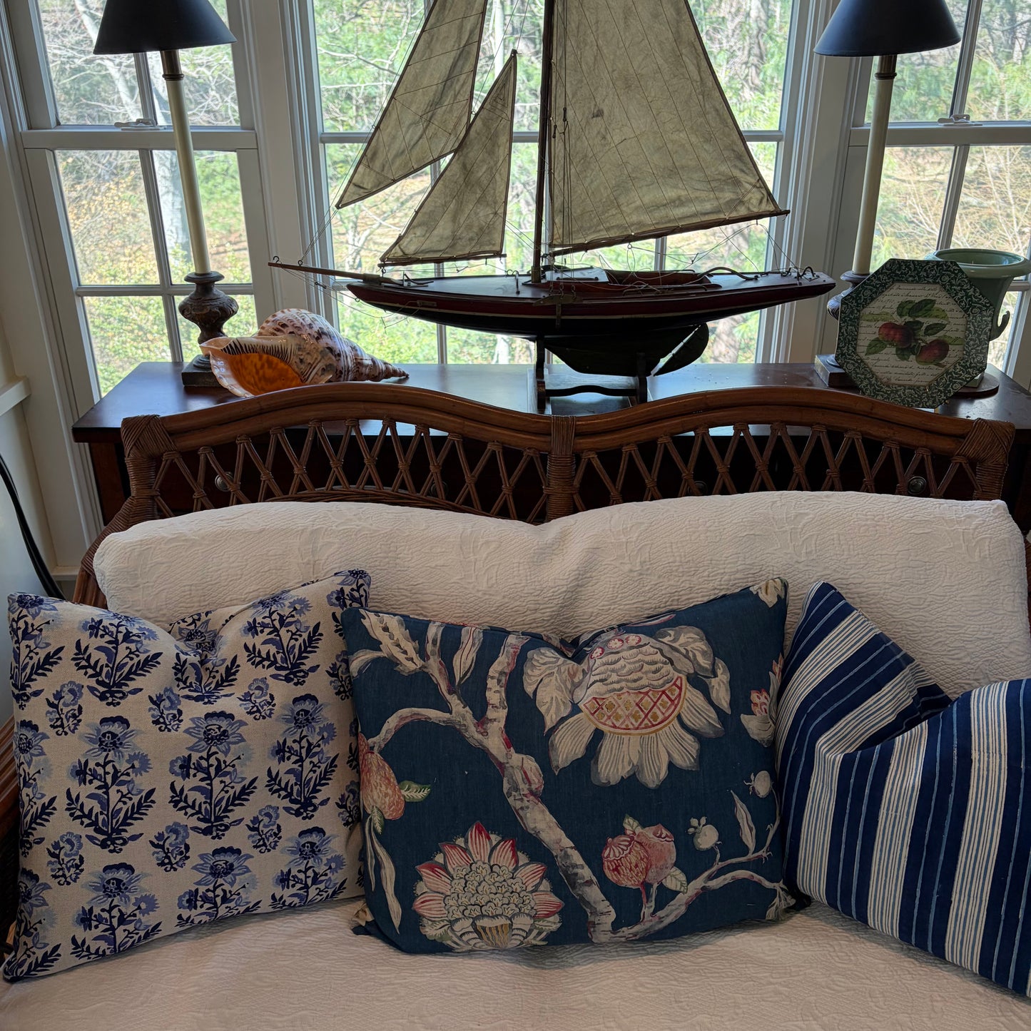 Robshaw Hina Azure Block Print 18 x 18 Decorative Pillow with Down/Feather Insert