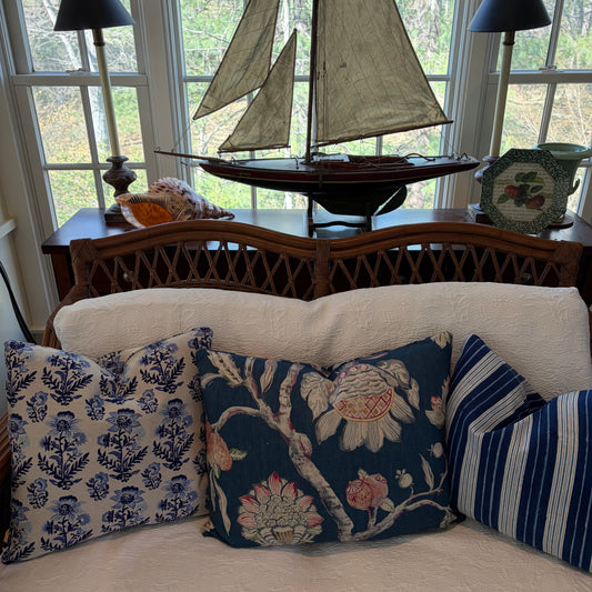 Robshaw Hina Azure Block Print 18 x 18 Decorative Pillow with Down/Feather Insert