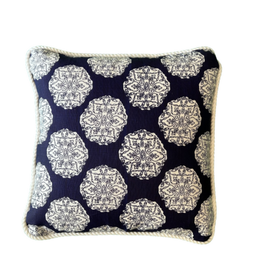Ananda Indigo Robshaw Blue and White Hand Block 18 X 18 Decorative Square Pillow with Down Feather Insert
