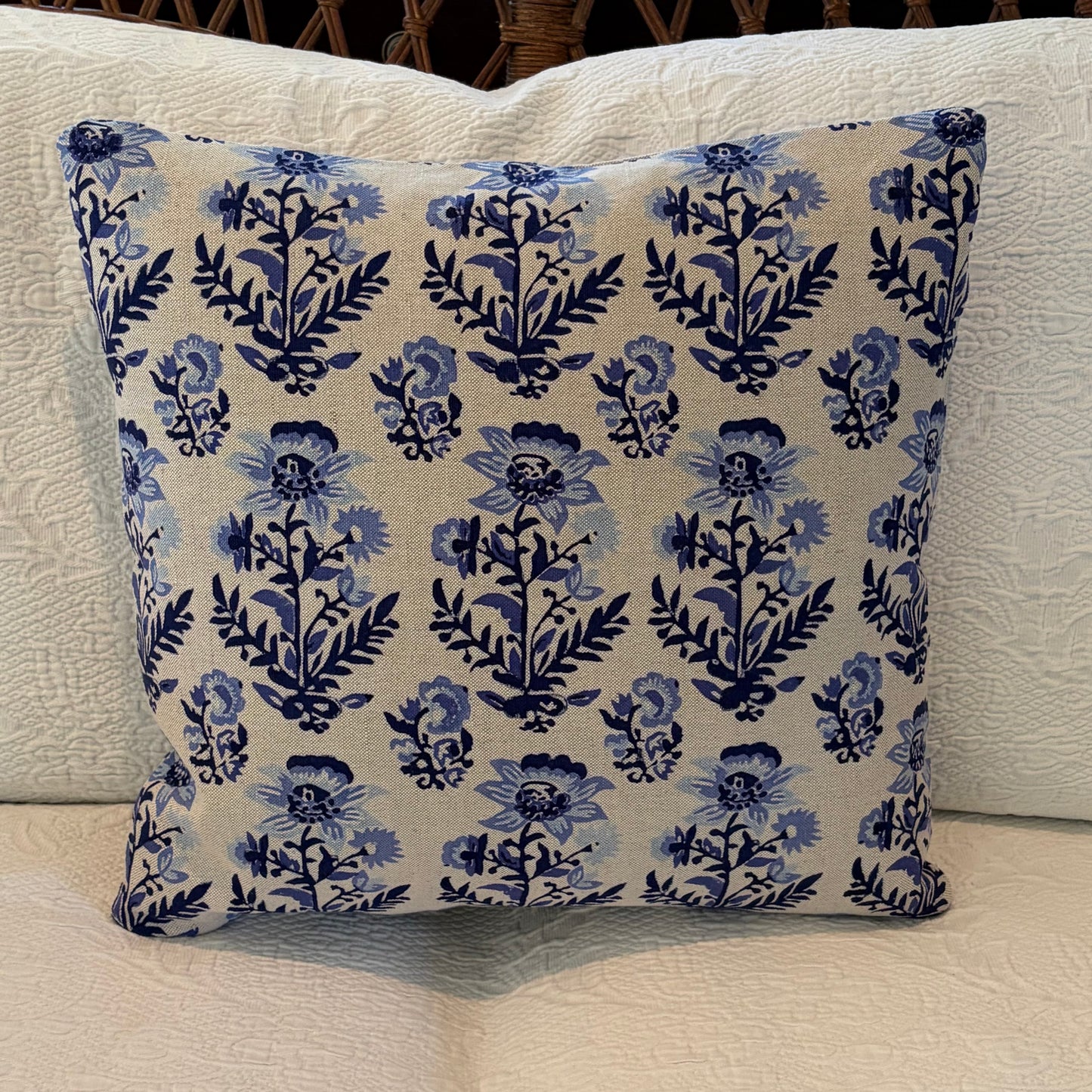 Robshaw Hina Azure Block Print 18 x 18 Decorative Pillow with Down/Feather Insert