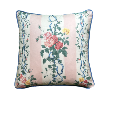 Millicent Roses and Ribbons Vintage Chintz 20 x 20 Decorative Square Pillow with Down Feather Insert