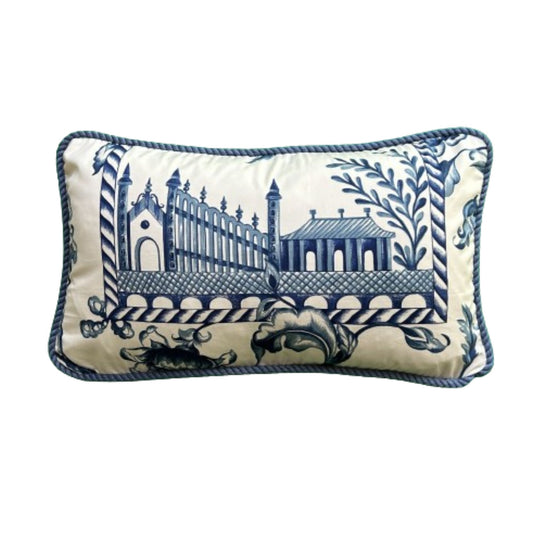 Palace Walk Blue and White Toile from Beacon Hill 12 x 18 Rectangle Decorative Pillow with Down/Feather Insert