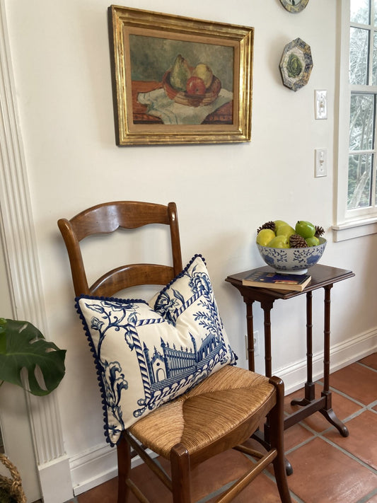 Palace Walk Blue and White Toile from Beacon Hill 12 x 18 Rectangle Decorative Pillow with Down/Feather Insert