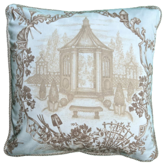 Garden Gazebo Petite Aqua with Plaid 14 X 14 Decorative Pillow with Down Feather Insert