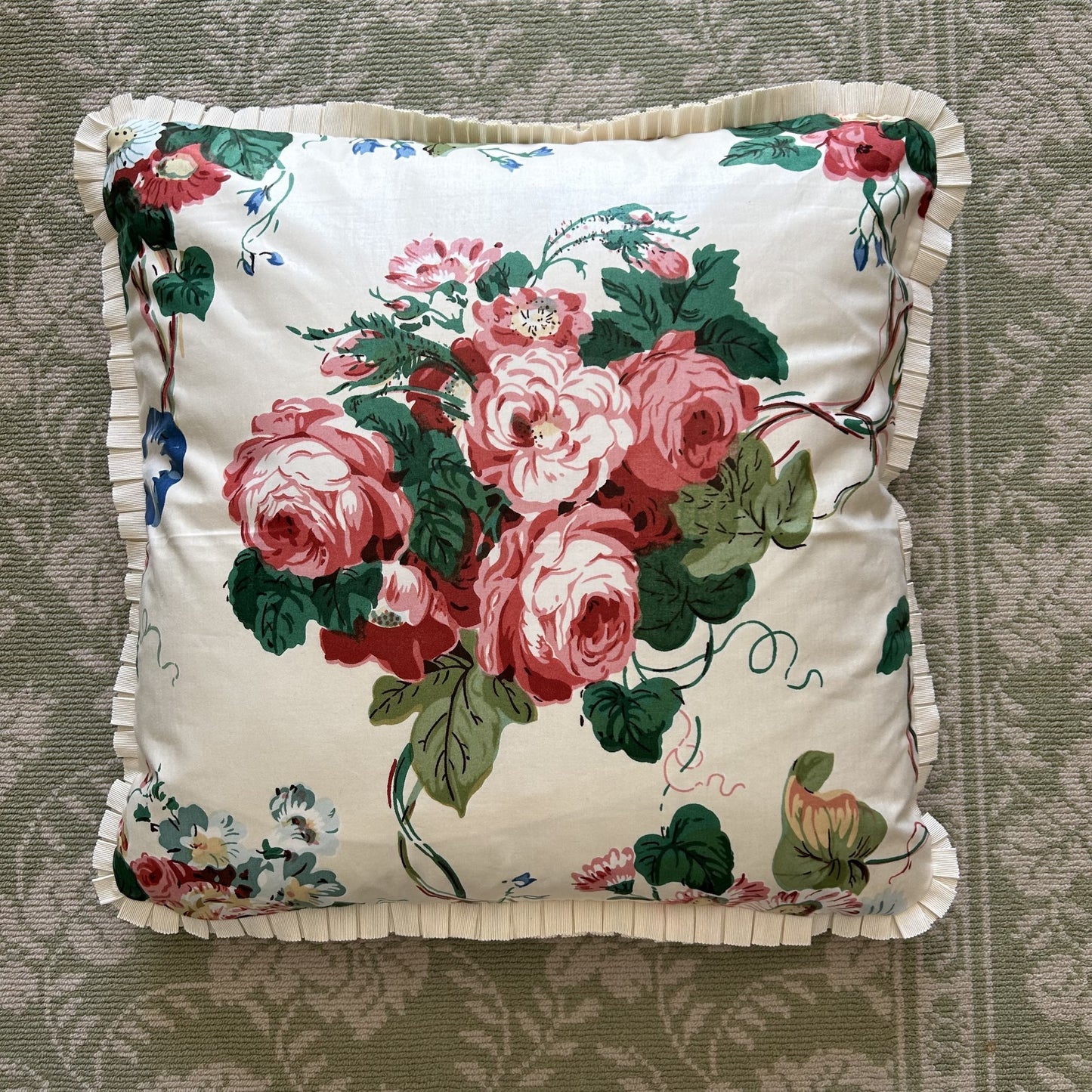 Rockingham Rose Vintage Ramm Decorative 17 x 17 Pillow with Down Feater Insert