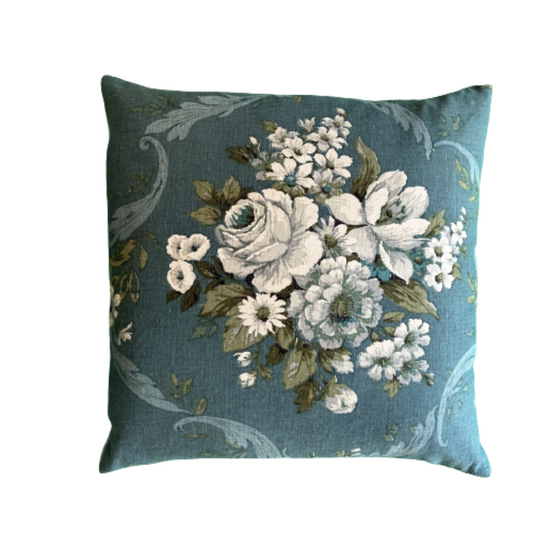 Vintage Sanderson Country House Moody Teal Floral 20 x 20 Decorative Pillow with Down/Feather Insert