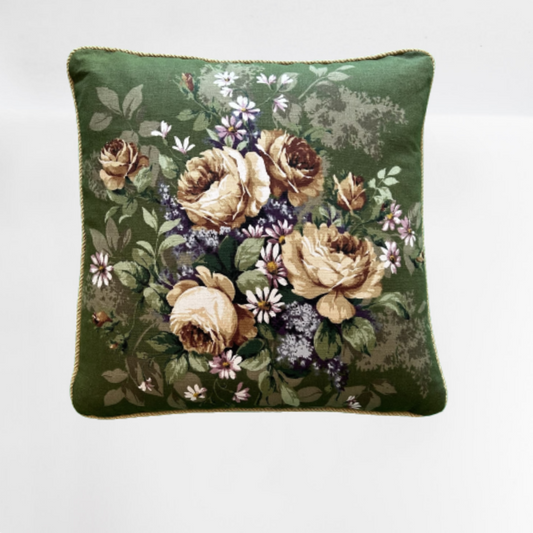 Sanderson Vintage Zephyr Bottle Green Floral Decorative 20 x 20 Pillow with Down/Feather Insert