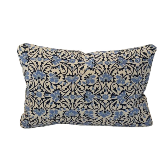 Robshaw Blue Flower & Vine Block Print 12 x 18 Decorative Pillow with Down/Feather Insert