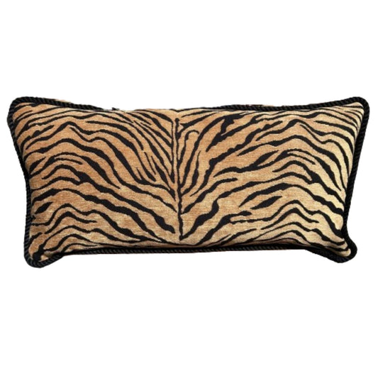 Velvet Bengal Tiger Stripe 12 x 22 Rectangle Lumbar Designer Accent Pillow with Down Feather Insert