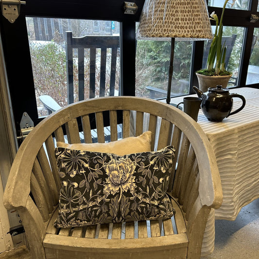 William Morris Honeysuckle and Tulip Shades of Grey Velvet 12 x 20 Decorative Pillow with Down Feather Insert