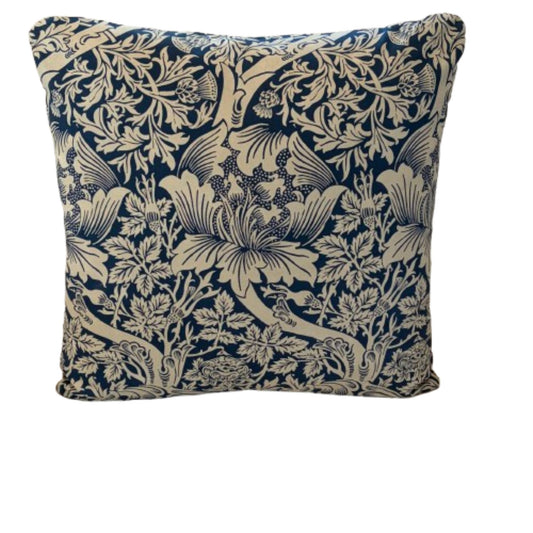 Morris Rose and Thistle Indigo Blue 20 x 20 Decorative Pillow with Down/Feather Insert