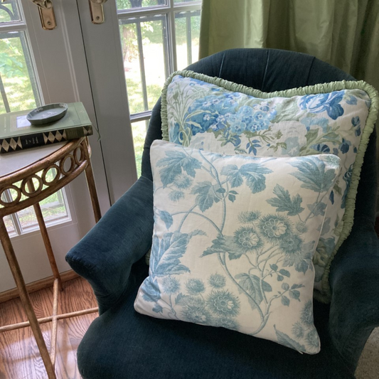 Virginia Summer Blue Toile Jane Churchill 20 x 20 Decorative Pillow with Down Feather Insert