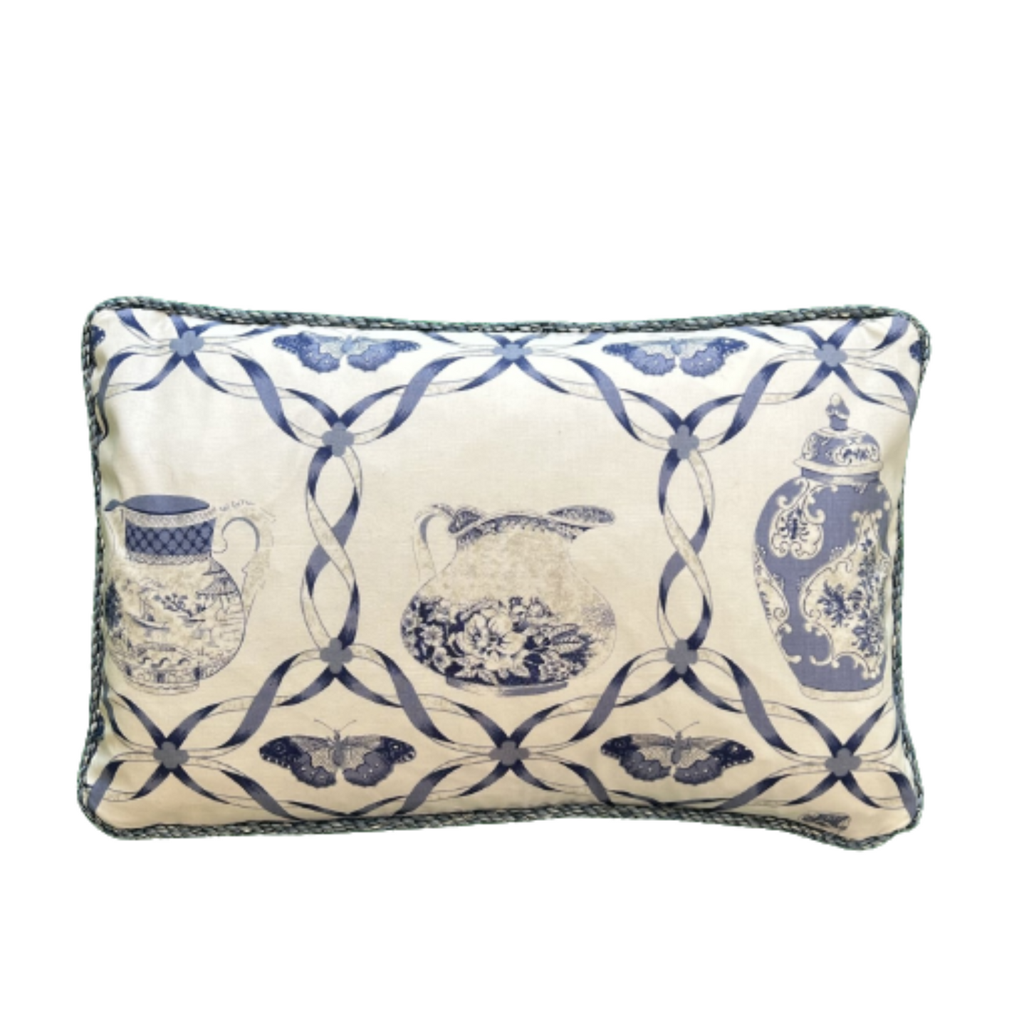 Chinoiserie Blue and White Ceramics 14 x 20 Designer Pillow with Down Feather Insert