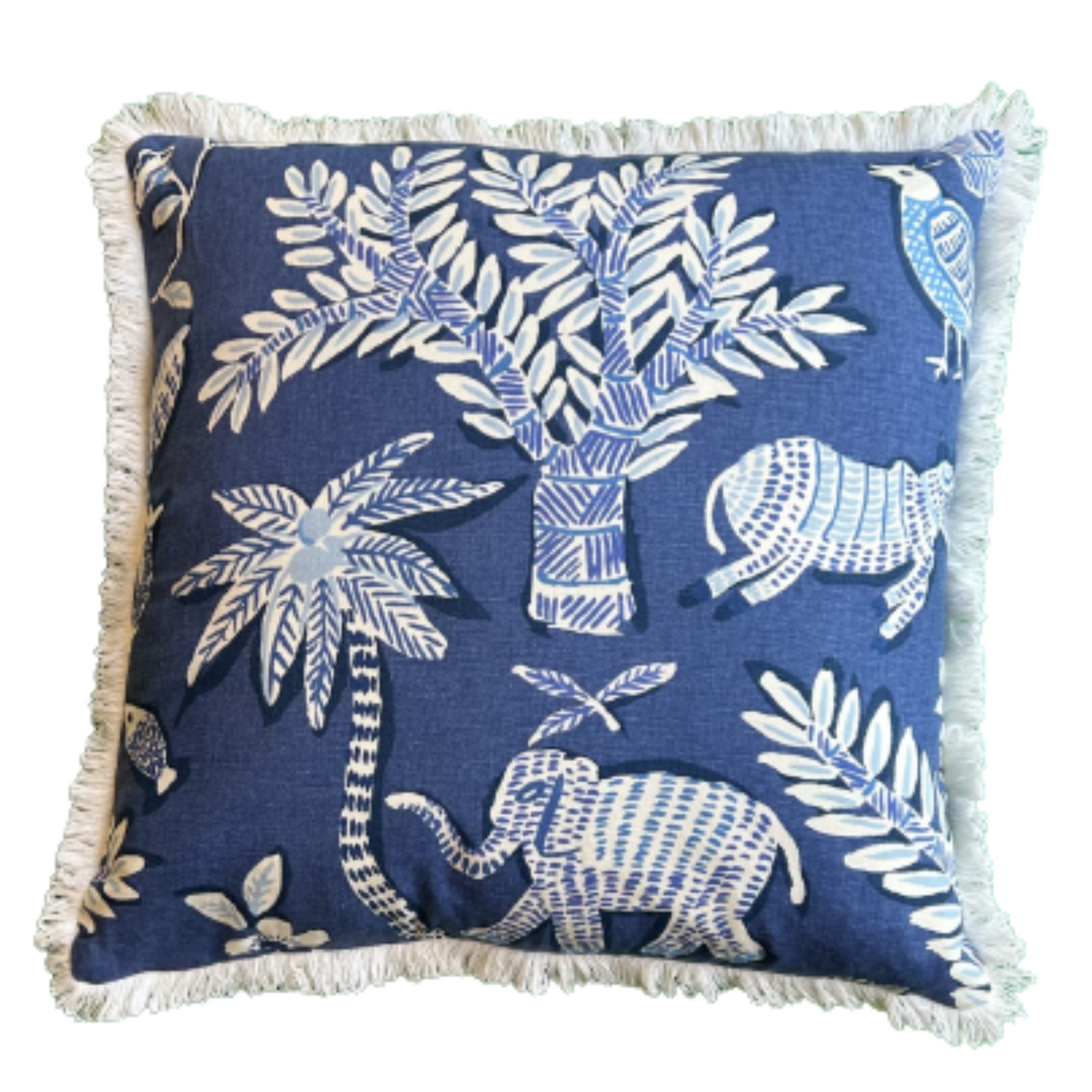 Goa Blue and White Square Designer Pillow Front 22 X 22 Square with Down Feather Insert