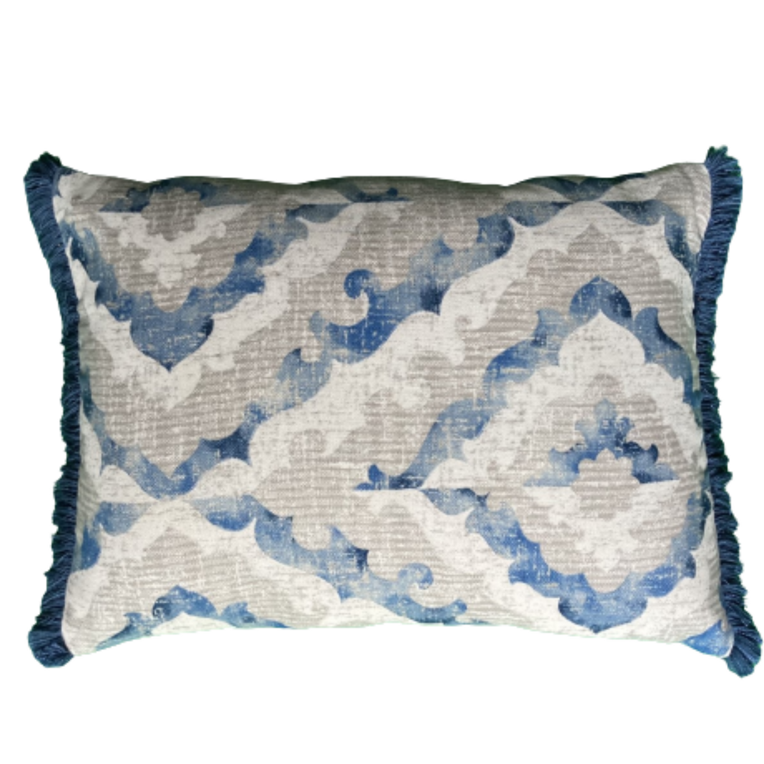 Odell Blue and Grey Ikat Lumbar 13 X 17 Rectangle Designer Pillow with Down Feather Insert