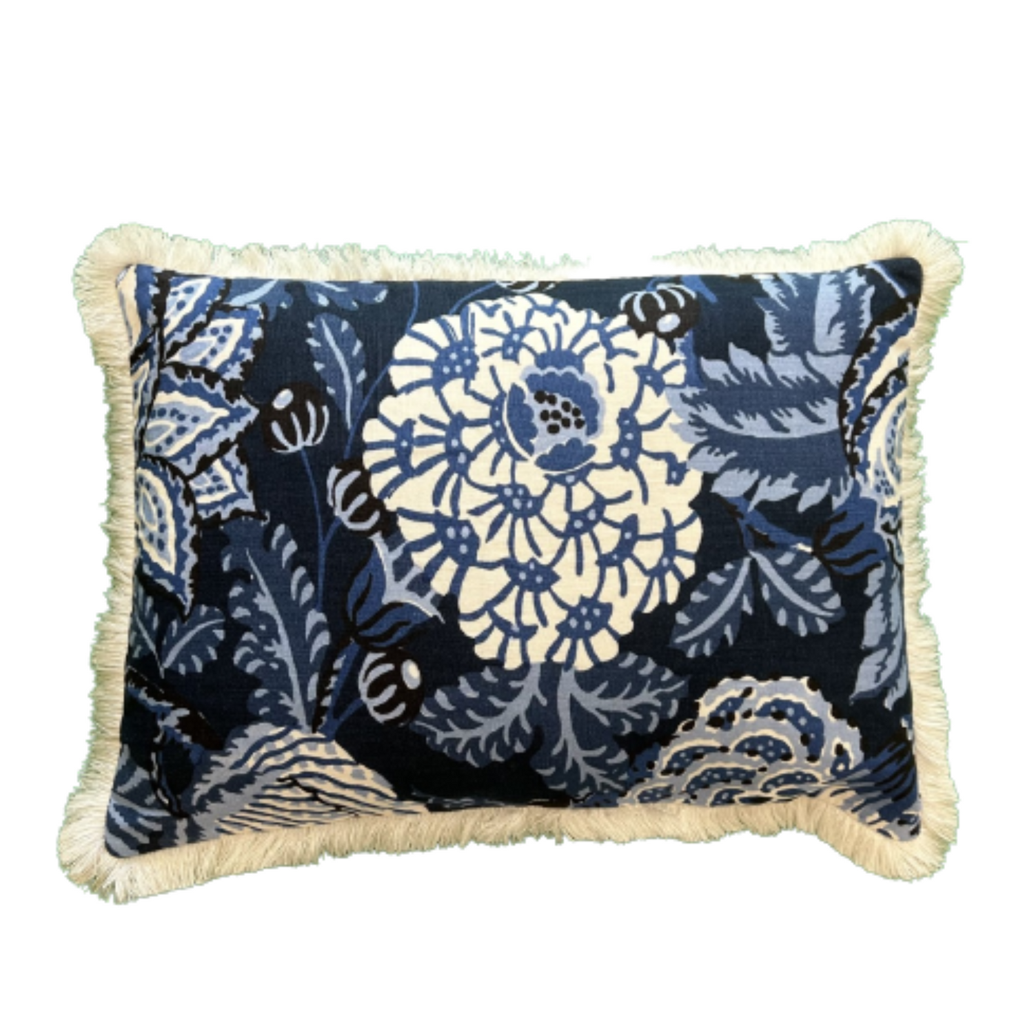 Mitford Blue and White 17 X 23 Rectangle Lumbar Designer Pillow with Down Feather Insert on Chair