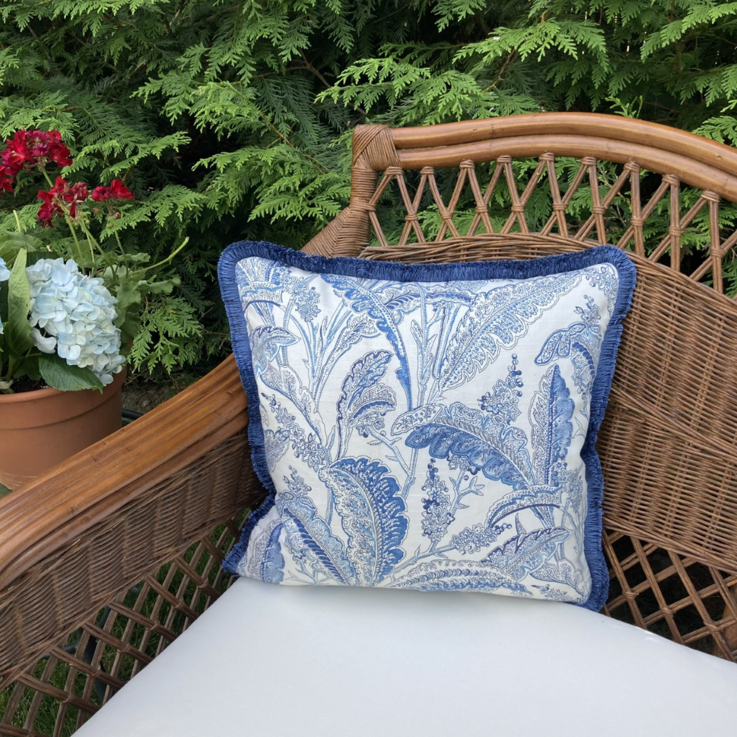 Sanibel Ferns Indigo Blue 20 X 20 Square Decorative Pillow with Down Feather Insert