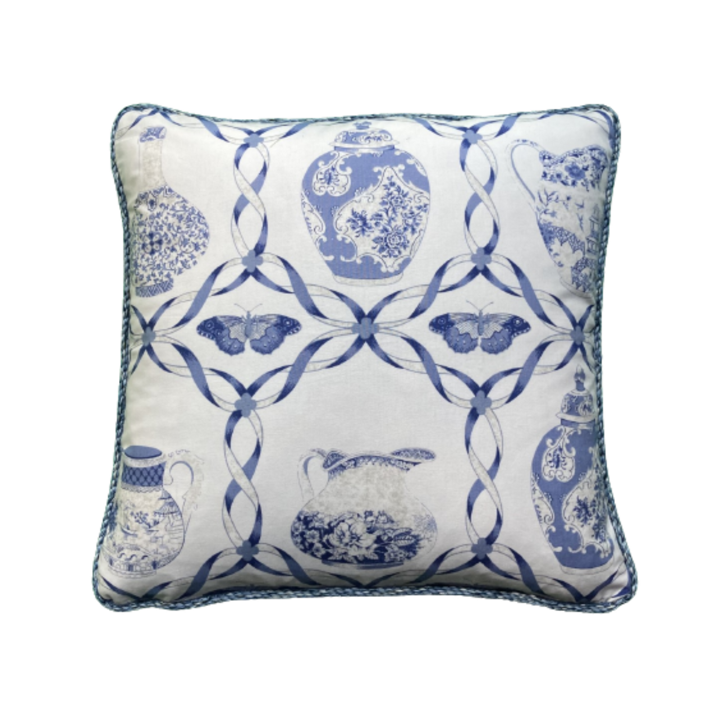 Chinoiserie Blue and White Ceramics 20 x 20 Square Designer Pillow with Down Feather Insert