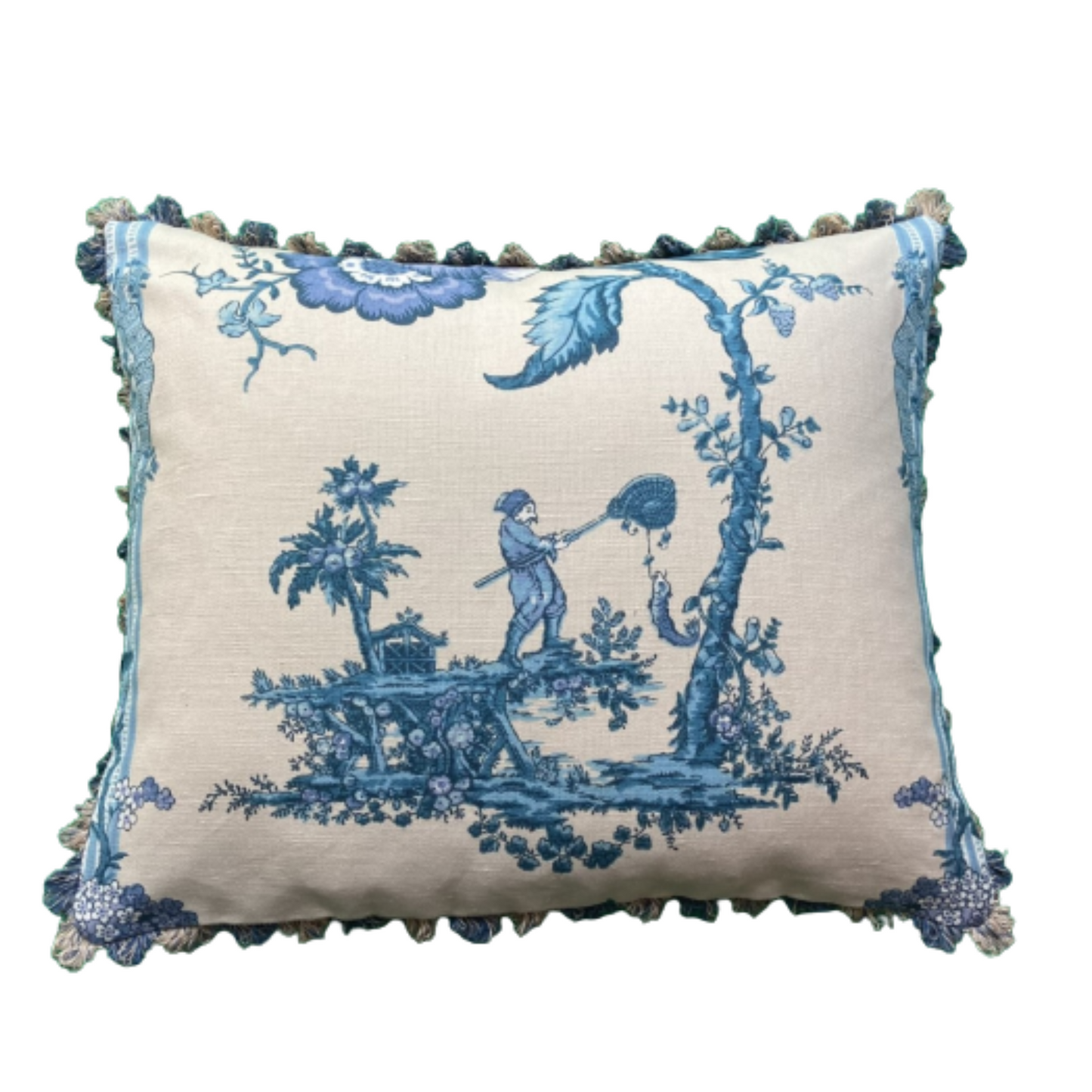 Traditional Chinoiserie Les Pecheurs from Bailey & Griffin with Samuel and Sons Fan Trim 16 X 20 Pillow with Down Feather Insert