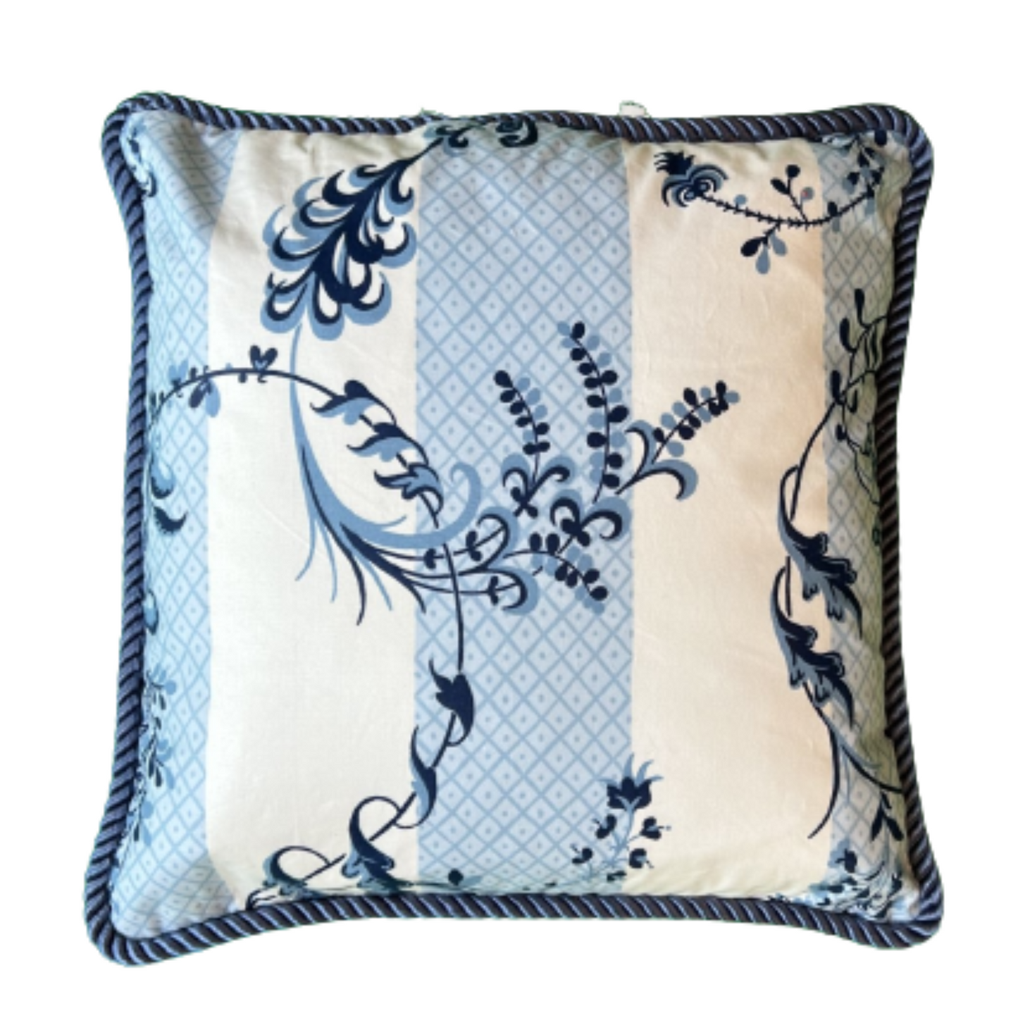 Bagatelle Pillow Front Serene Blue and White Trellis and Vine Stripe Decorative Toss Pillow 15 X 15 Square with Down Feather Insert