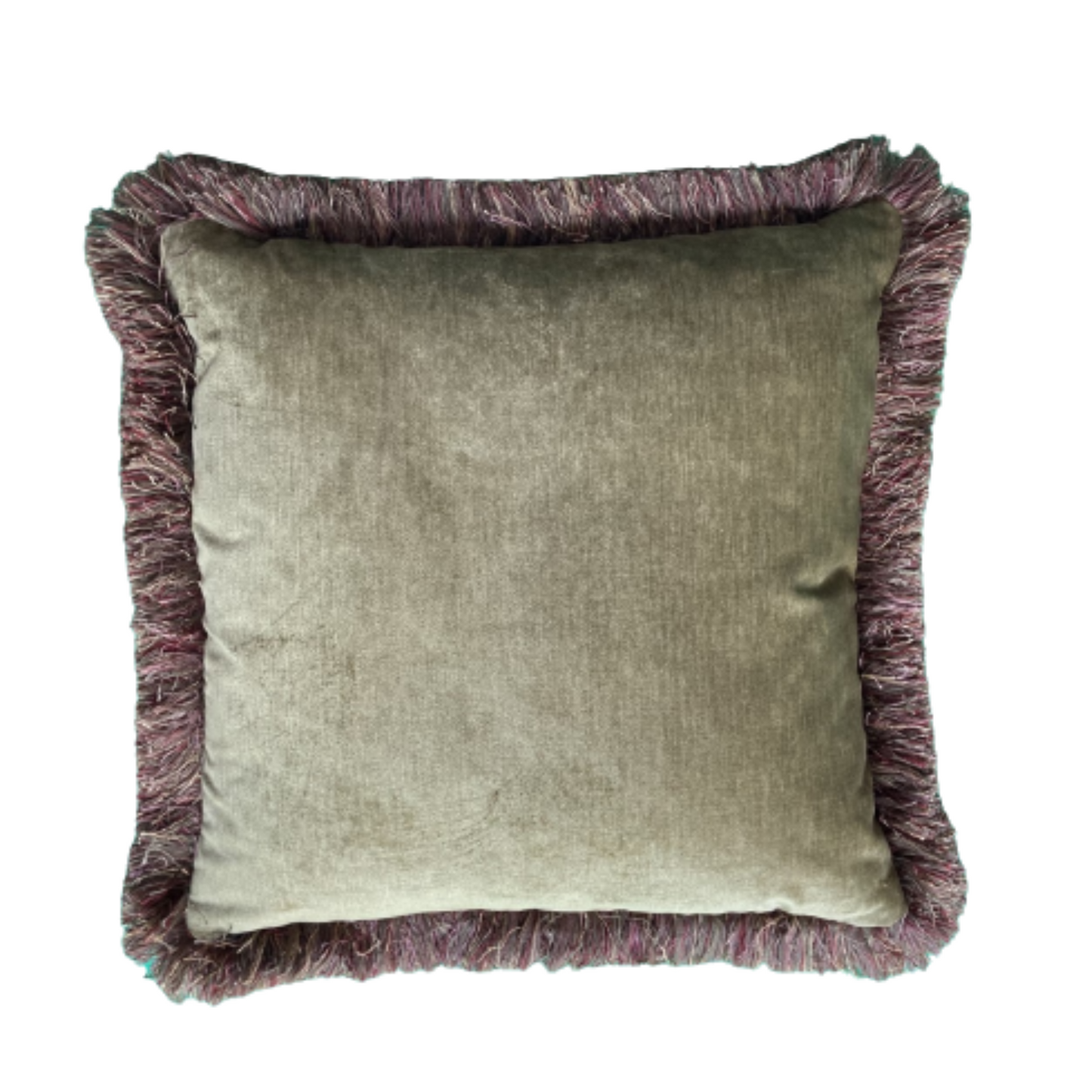 Moss Green Paisley Chenille 21 x 21 Square Decorative Pillow Fringe with Down Feather Insert