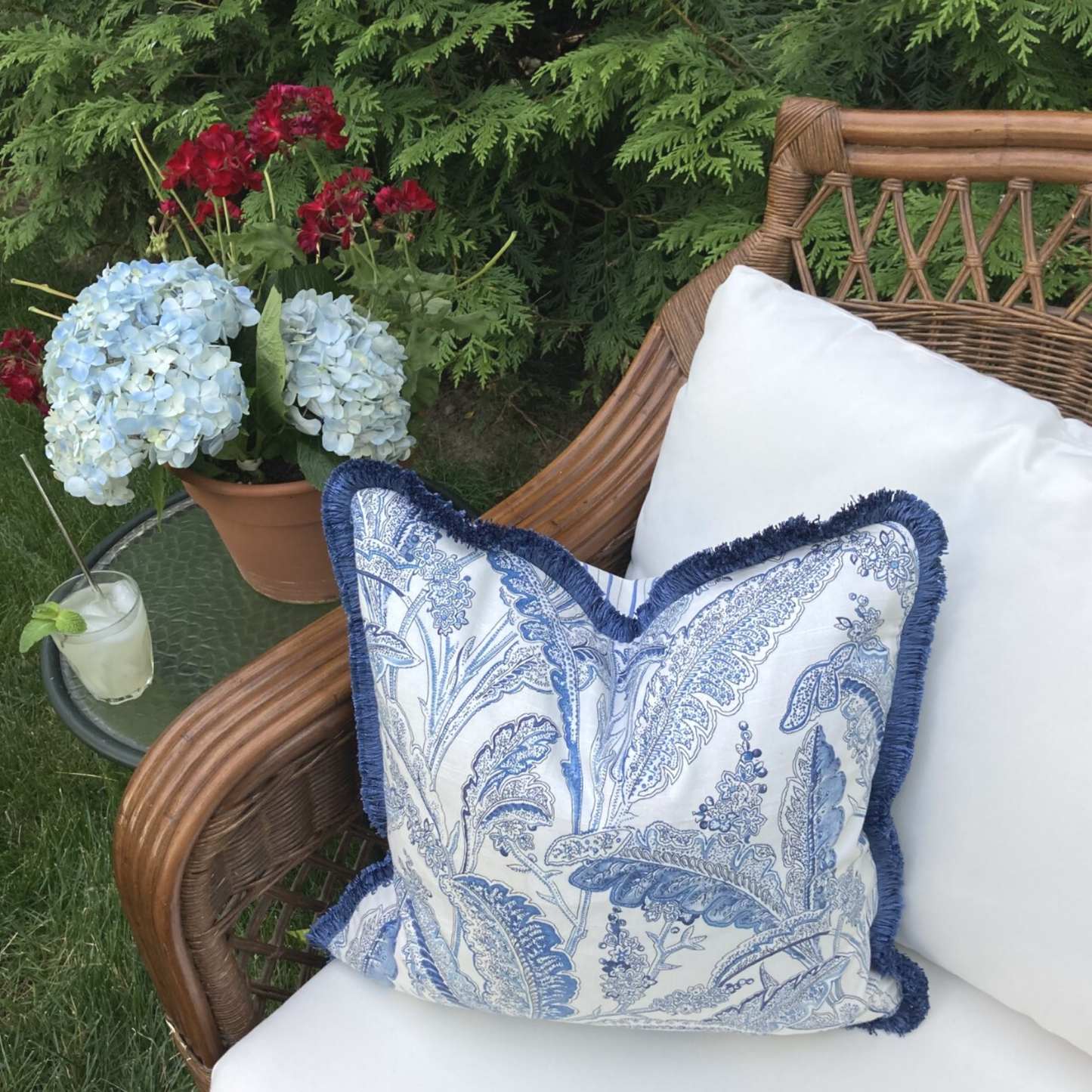 Sanibel Ferns Indigo Blue 20 X 20 Square Decorative Pillow with Down Feather Insert