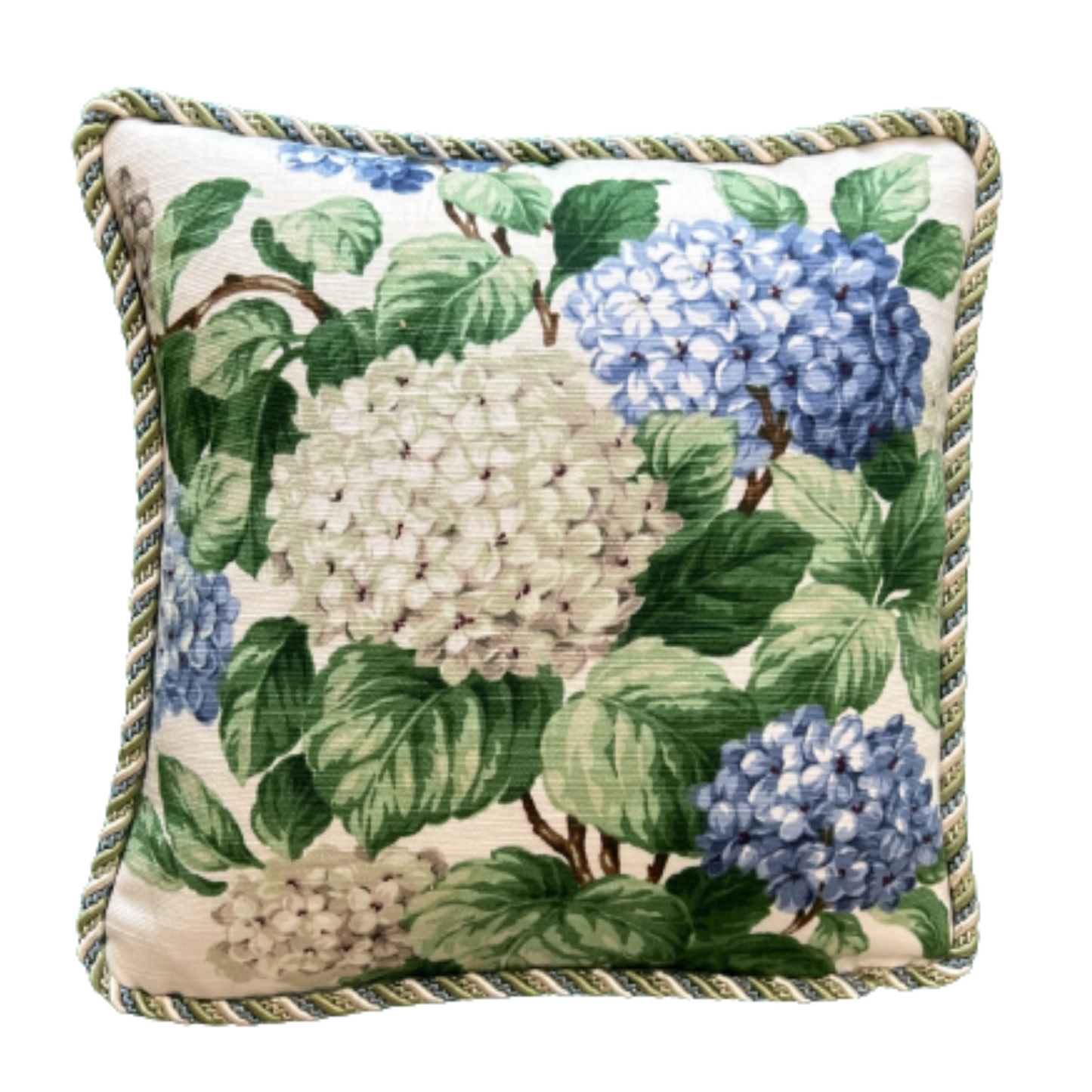 Vintage Scalamandre Ivy and Hydrangea 15 x 15 Square Decorative Pillow with Down Feather Insert