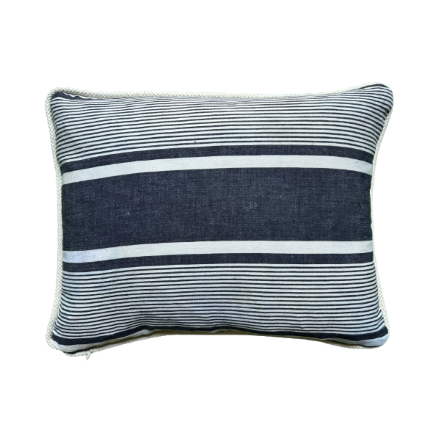 Antique Charcoal Blue Ticking Stripe 14x18 Decorative Pillow with Down Feather Insert