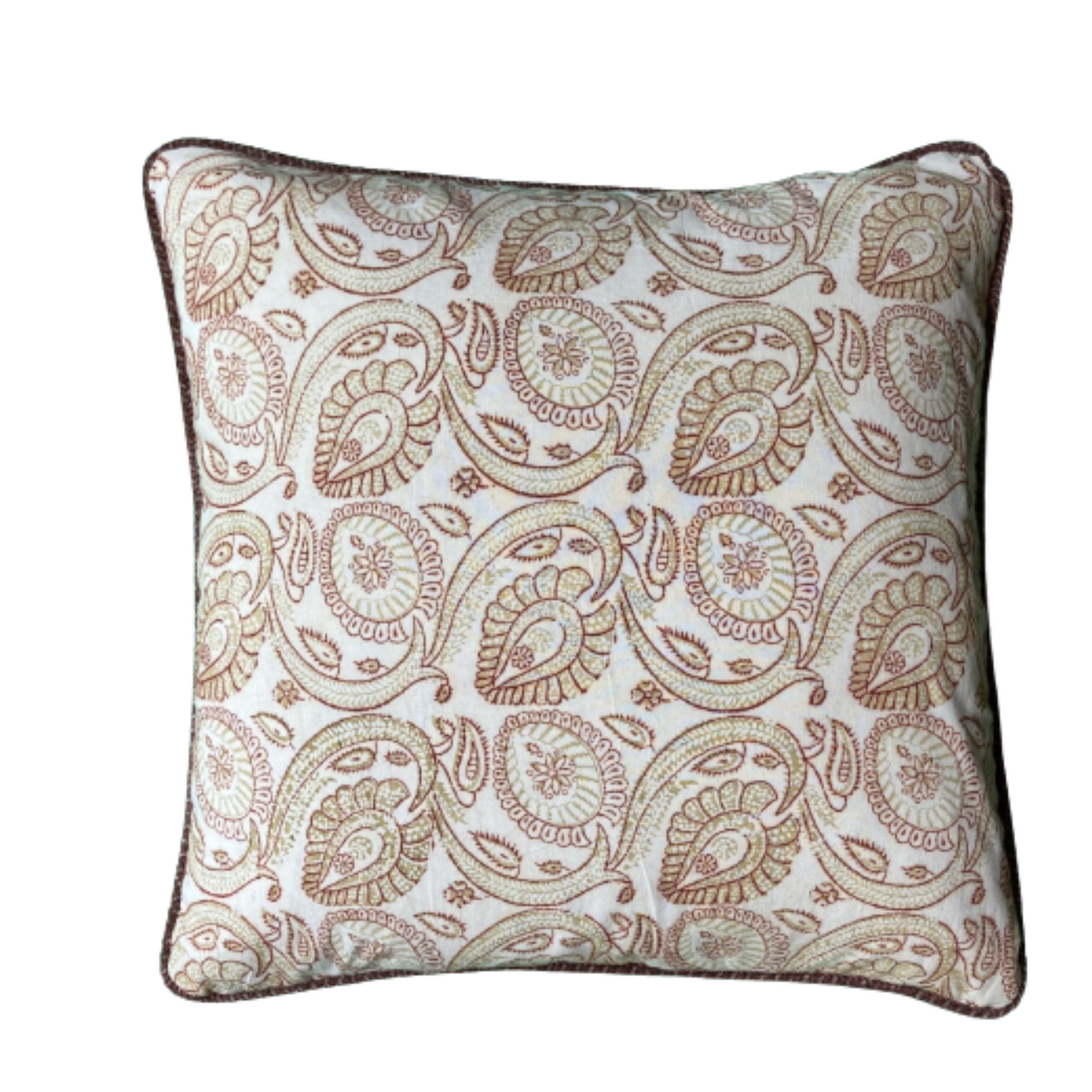 Paisley Hand Block Print Indiennes Pillow 20 X 20 Square Decorative Pillow with Down Feather Insert