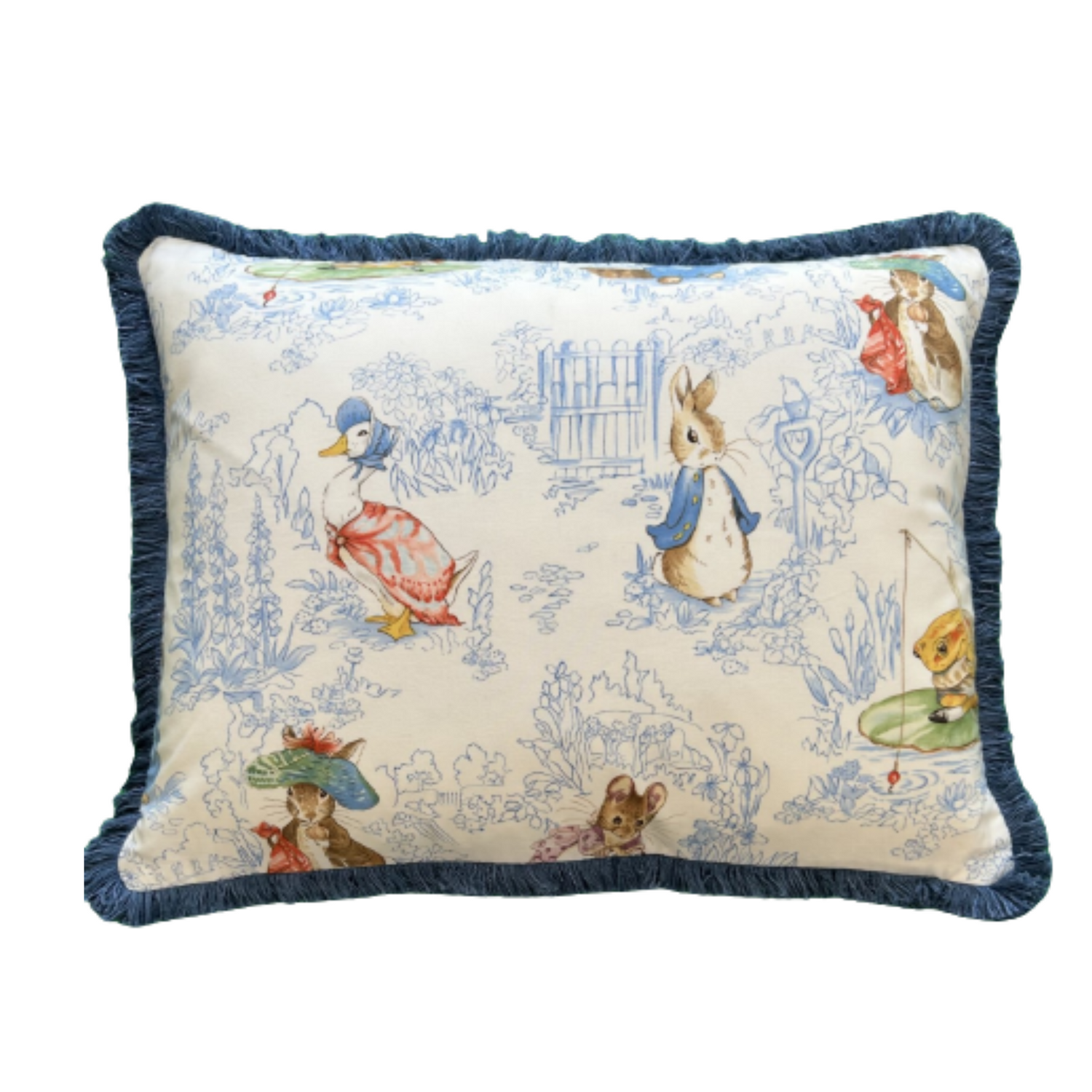 Rare Vintage Designer Peter Rabbit Blue Lumbar 17 x 21 Pillow with Down Feather Insert