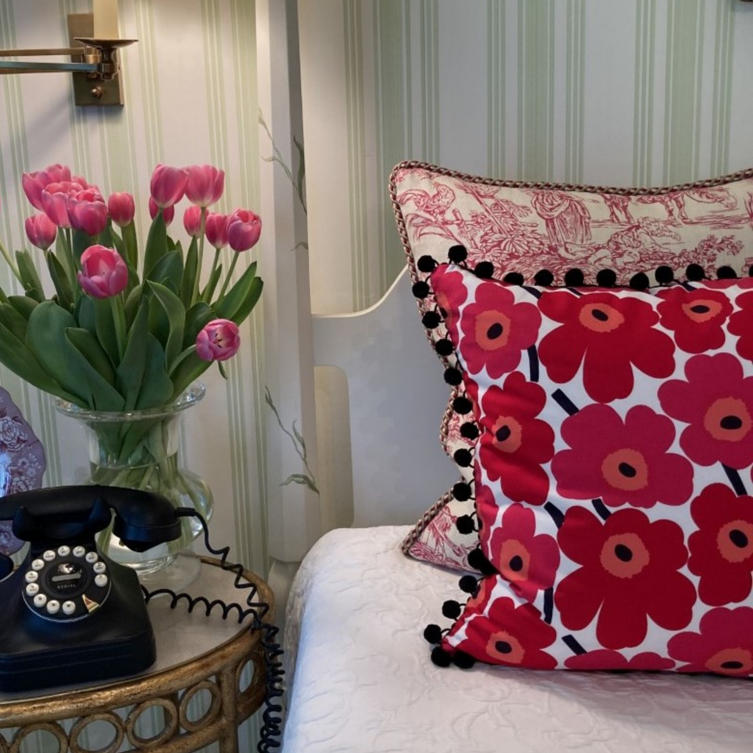 Marimekko Unikko Poppy 18 x 18 Square Decorative Pillow with Down