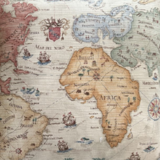 Antique Map Print 22 x 22 Square Designer Pillow Front Side with Down Feather Insert