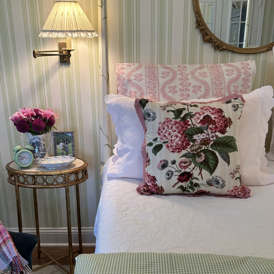 Colefax Pink Hydrangea 18 x 18 Square Decorative Pillow with Down Feather Insert