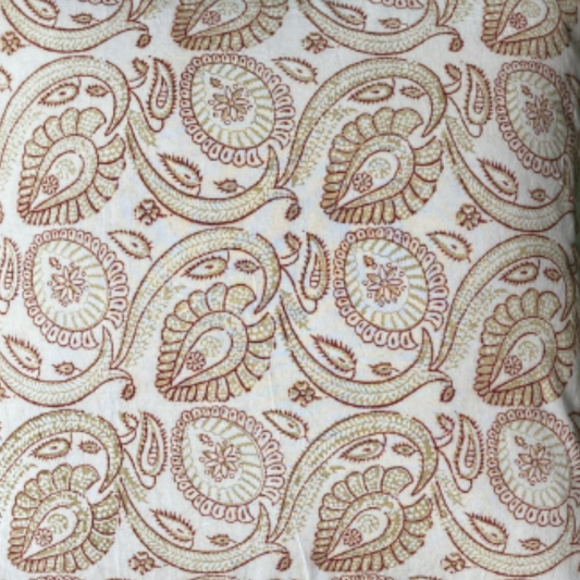 Paisley Hand Block Print Indiennes Pillow 20 X 20 Square Decorative Pillow with Down Feather Insert