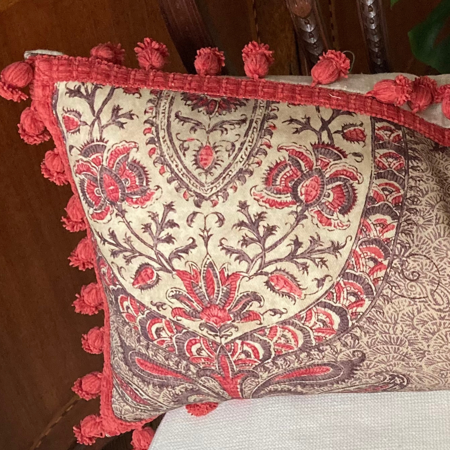 Koyari Crimson Wool Paisley from Zoffany 14 X 26 Rectangle Decorative Pillow with Down Feather Insert